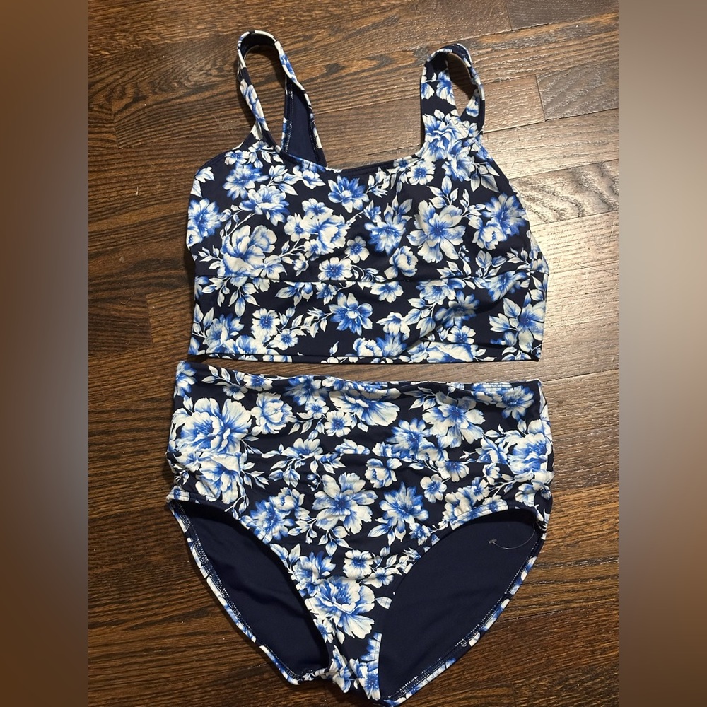 Lands' End Blue Floral Bikini